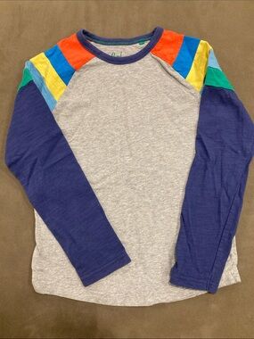 Boden Gray Raglan Long Sleeve Tee with Multicolor Shoulder Stripes